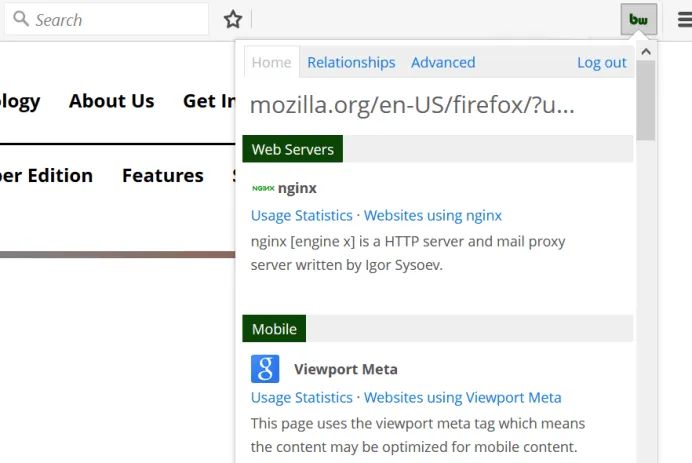 BuiltWith For Firefox (Web Extension)